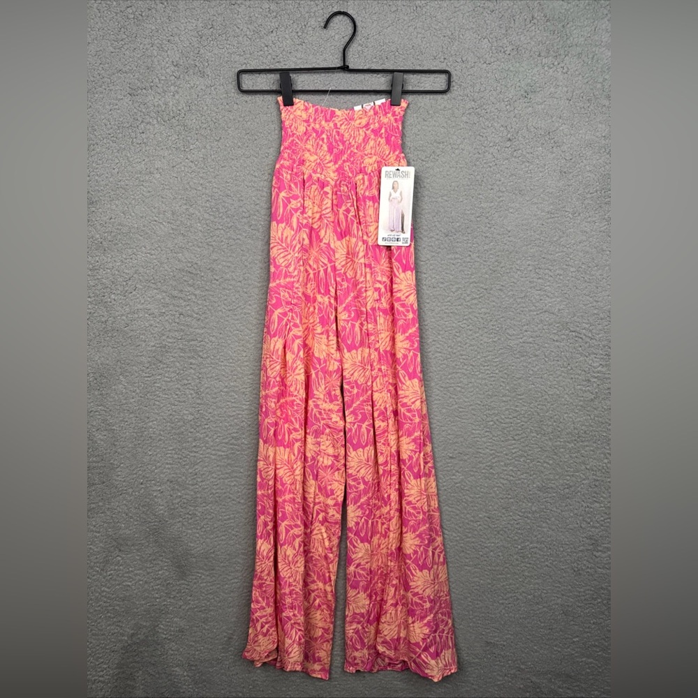 Rewash Brand Palm Leaves Wide Leg Pant Pink Smocked Boho Women’s XS NWT